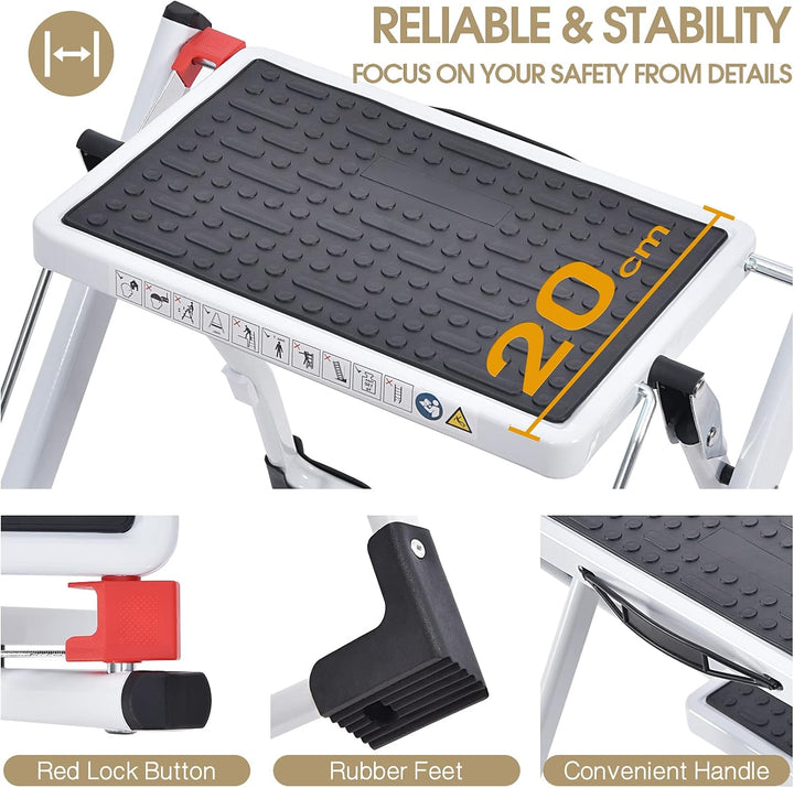 KINGRACK Klapptritt, 2 StufenTrittleiter, zusammenklappbar, Leiter mit Rutschfester Gummimatte, Trit