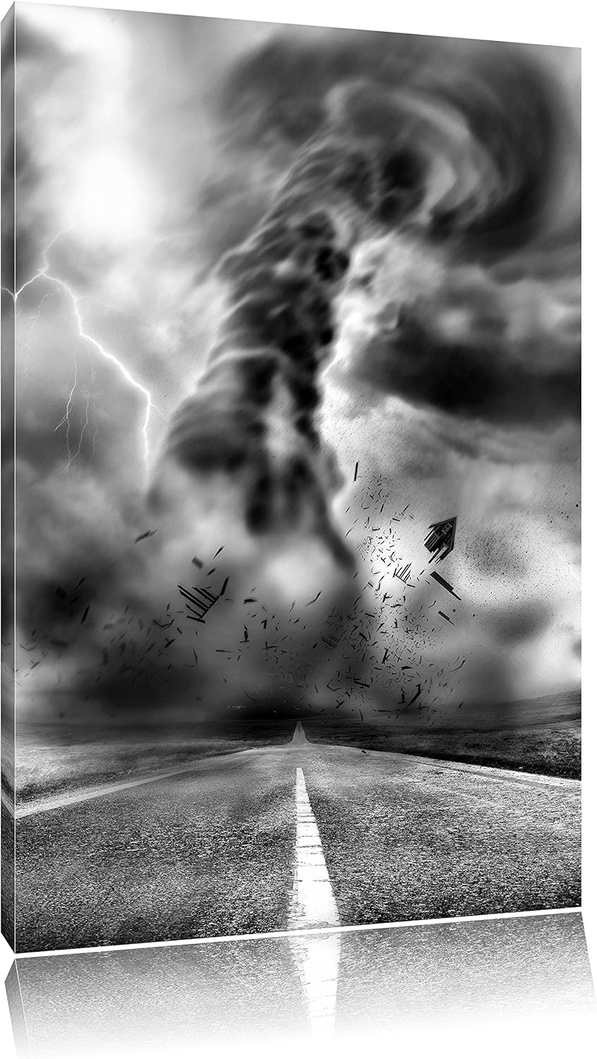 Pixxprint Wirbelsturm auf Highway / 100x70cm Leinwandbild bespannt auf Holzrahmen/Wandbild Kunstdruc