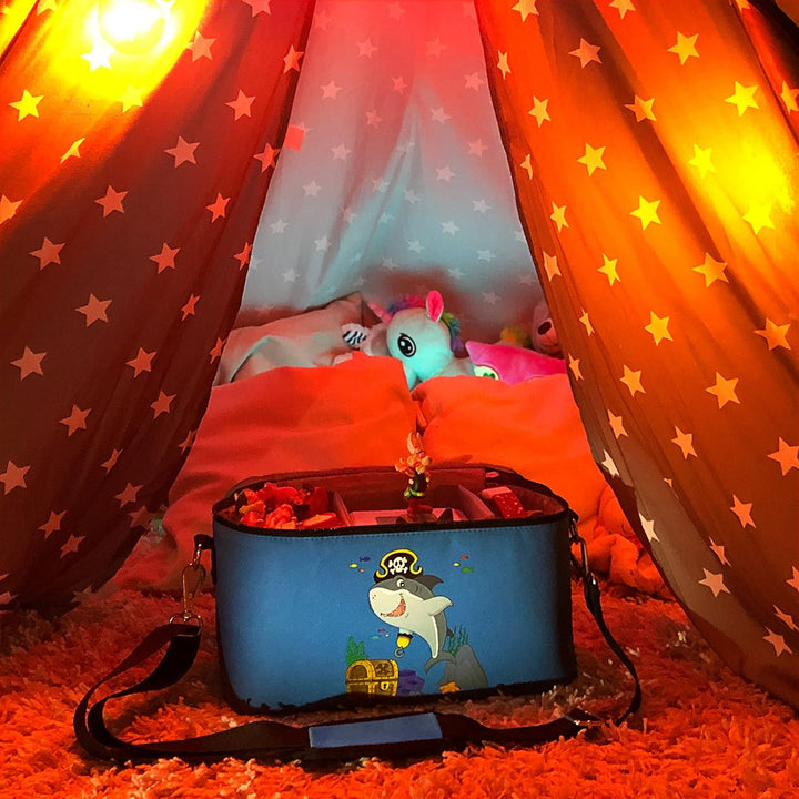 PUNALU Tasche für Toniebox, Platz für 30 Tonies, Ladegerät und Kopfhörer Toniebox Tasche (Hai hellbl