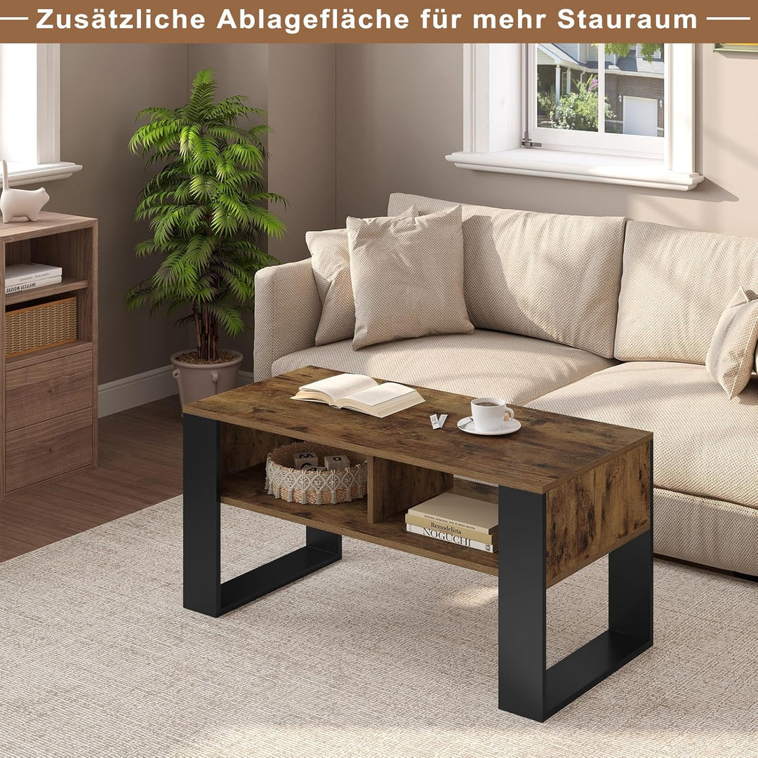 WOLTU Couchtisch mit Stauraum, Beistelltisch fürs Wohnzimmer, Wohnzimmertisch modern, rechteckiger K