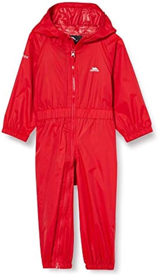 Trespass Unisex Kinder Knopf Wasserdichter Regenanzug mit Kapuze 18-24 Monate Rot, 18-24 Monate Rot