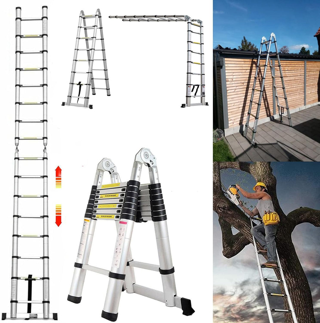 5M Teleskopleiter ausziehbare Leiter Aluleiter Ausziehleiter Anlegeleiter 16 Sprossen Mehrzweckleite