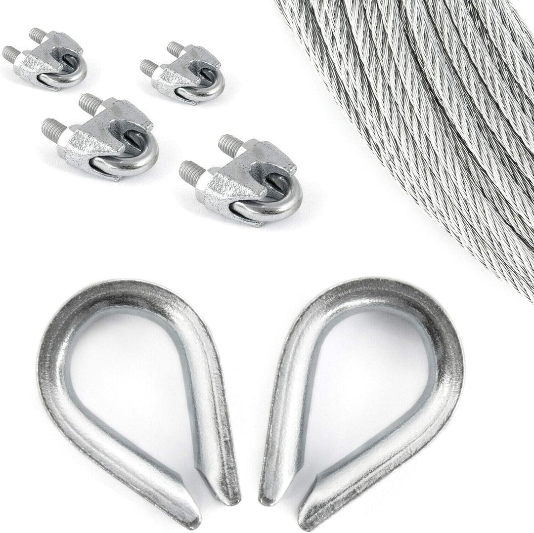 10m DRAHTSEIL SET 6mm 6x19+FC + 4 x SEILKLEMMEN 6mm DIN 741 + 2 x KAUSCHE 6mm verzinkt Stahlseil For