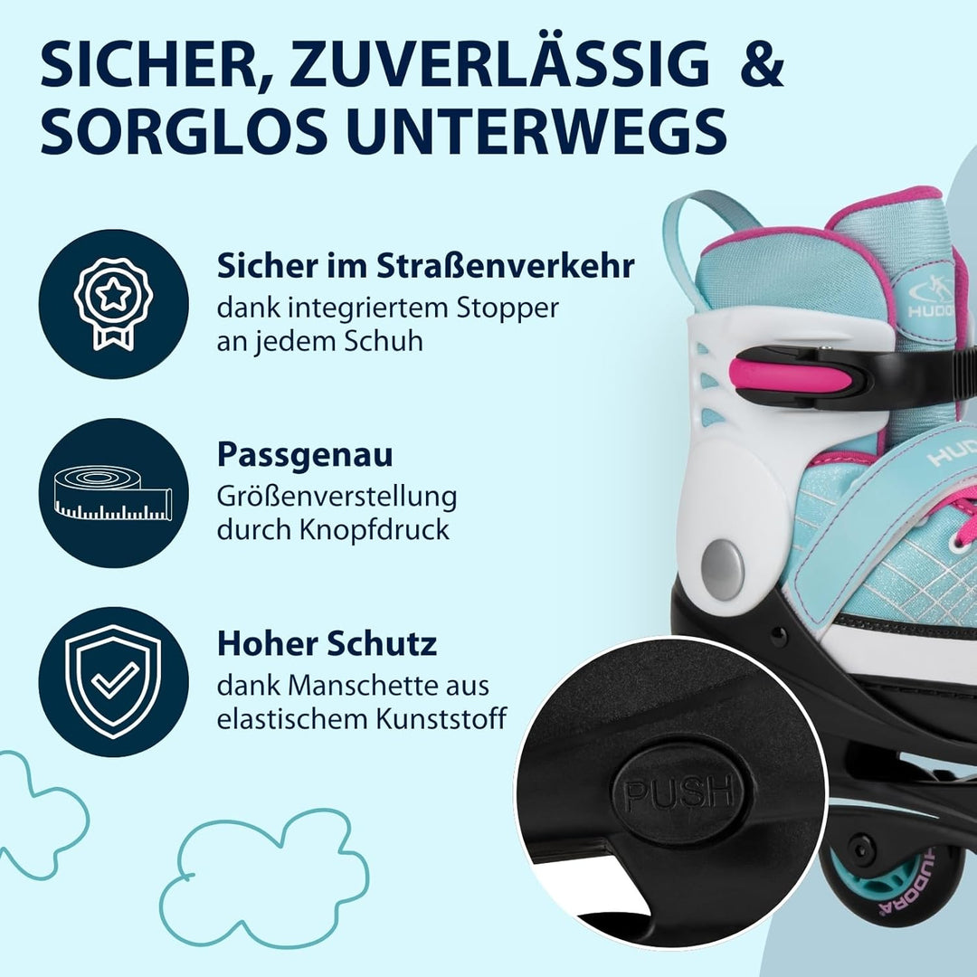 HUDORA Kinder Inliner Basic | Inline Skates für Mädchen & Jungen, verstellbar über 4 Grössen | Leich