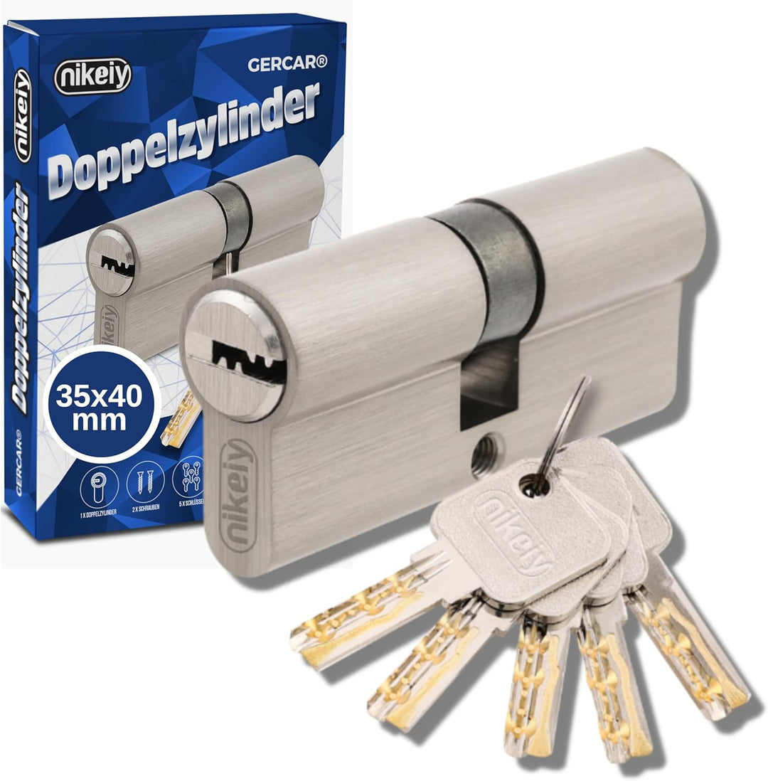 GERCAR Pro Profilzylinder 35/40 Massiver Schliesszylinder Doppelzylinder Zylinderschloss Türschloss