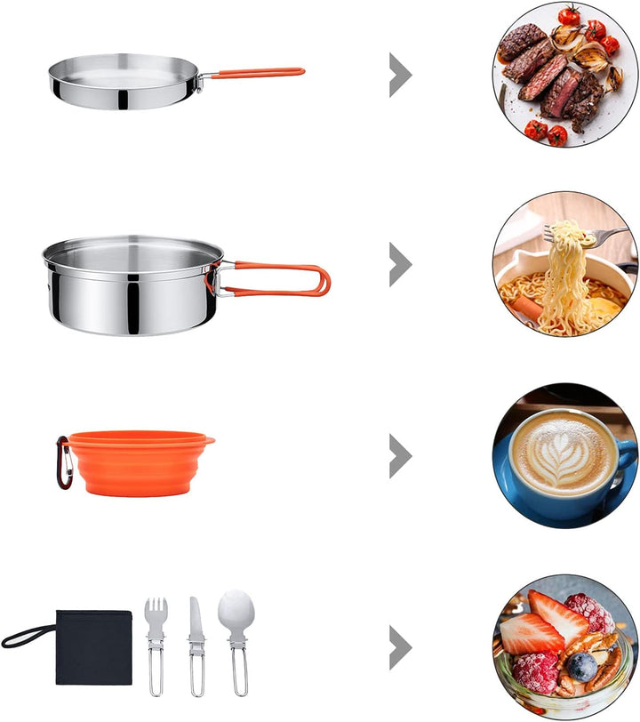 KingCamp Camping Kochset Adventurer I Pro Koch Geschirr Set Stahl Topf Pfanne