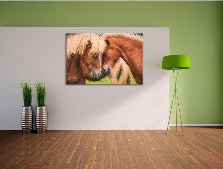 Pixxprint Zwei schmusende Pferde Kunst als Leinwandbild/Grösse: 100x70 / Wandbild/Kunstdruck/fertig