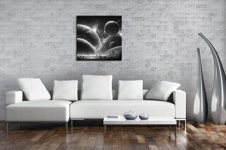 deyoli Planeten mit Baum bei Nacht im Format: 60x60 Effekt: Schwarz&Weiss als Leinwandbild, Motiv au