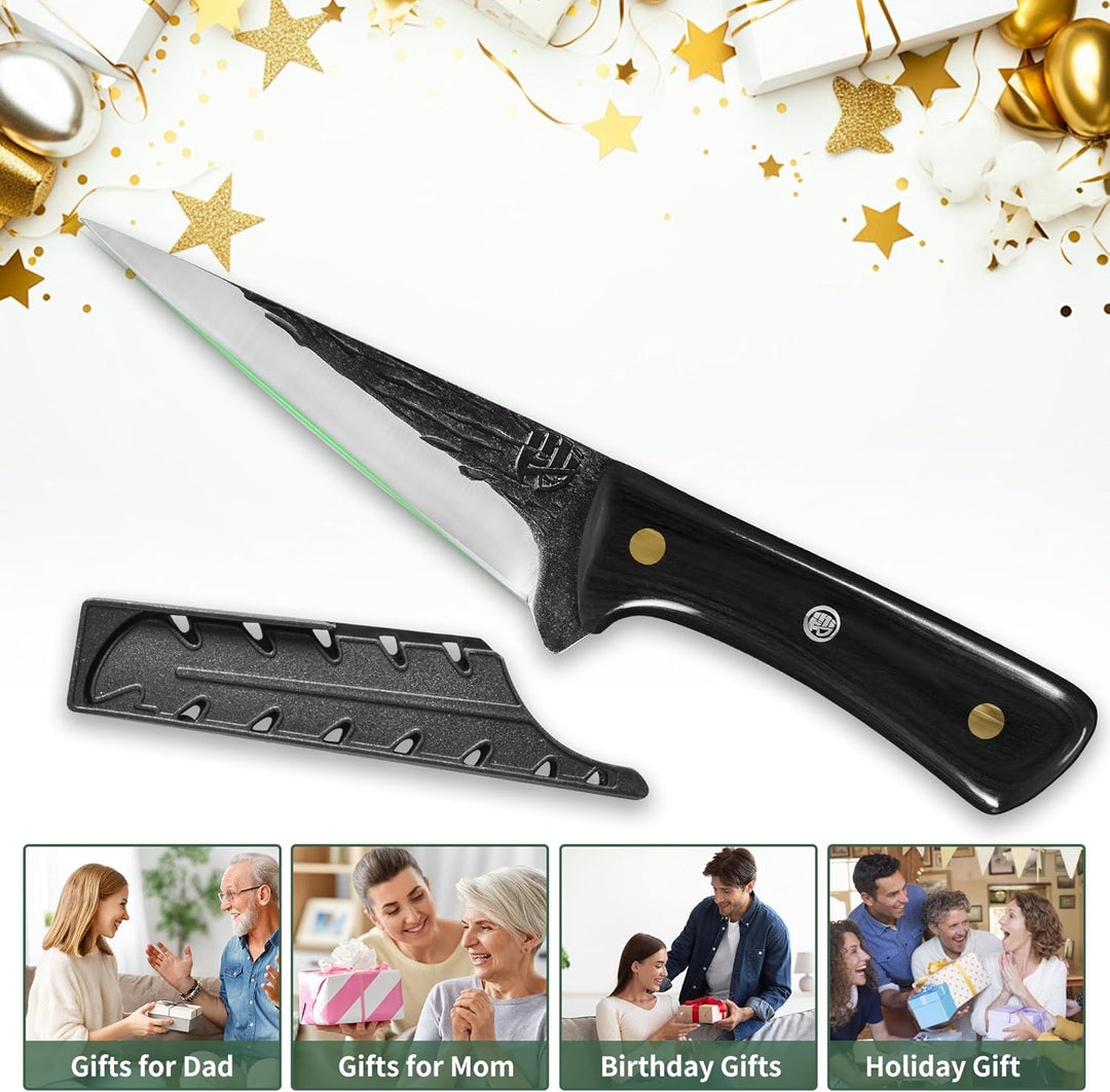 FULLHI Multi-color Holzgriff Full Tang Ausbeinmesser mit Scheide, High Carbon Steel Fishing Meat Sli