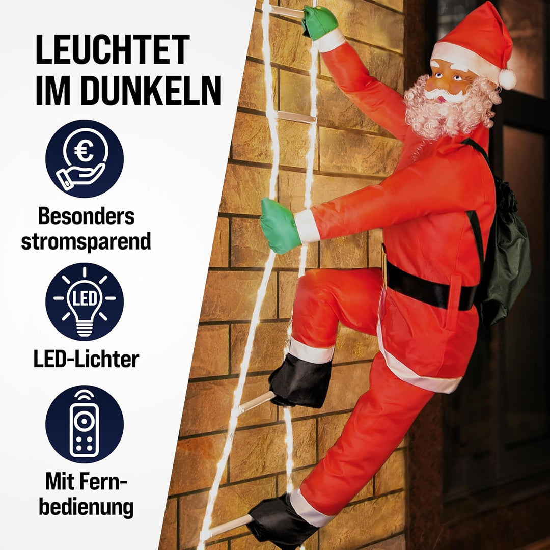 MONZANA® LED Weihnachtsmann Leiter XXL 240cm In-/Outdoor Timer 8 Leuchtfunktionen Fernbedienung dimm