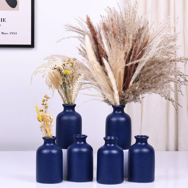 Blaue Keramik Knospe Vasen Set von 6 - wasserdichte Blaue kleine Vase, Landhaus Land Blaue Vasen Hom