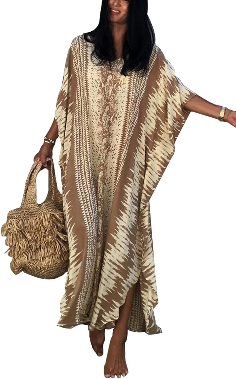 YouKD Sommer Blumen Long Kaftan Bohemian Loungewear Beach Badeanzug Vertuschen Maxi Robe für Frauen