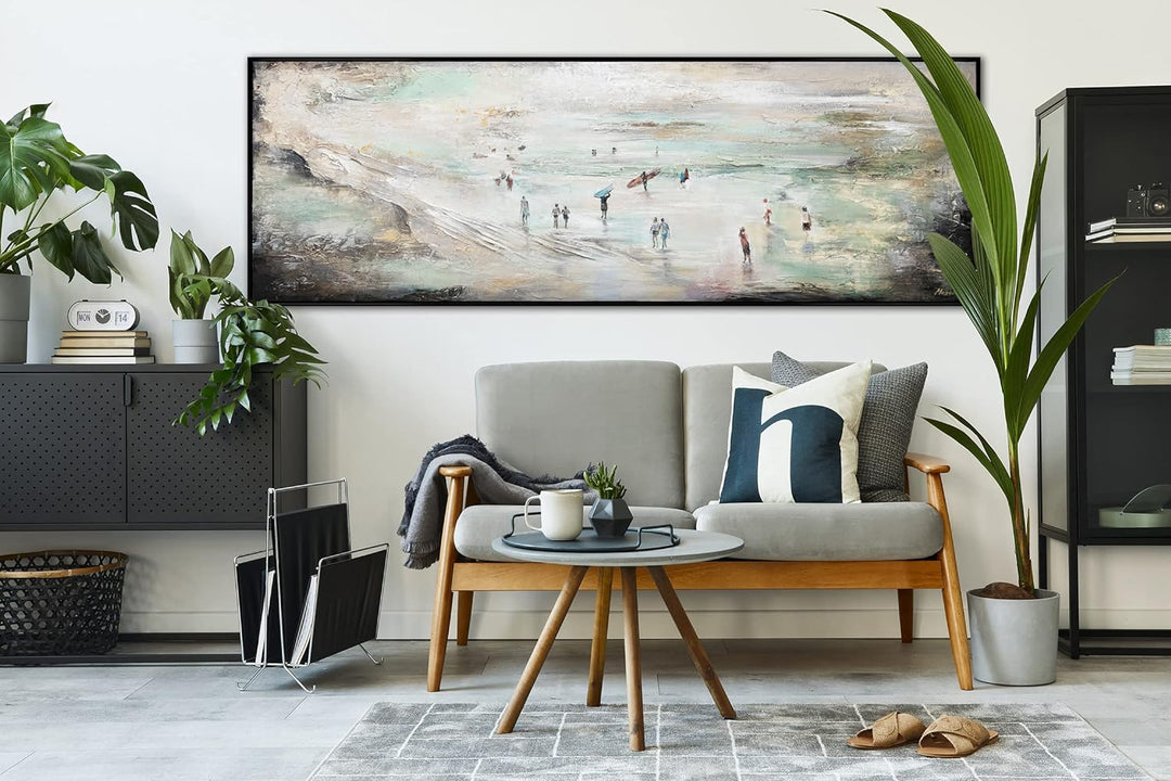 YS-Art XXL Abstrakt Acryl Gemälde auf Leinwand mit Rahmen Wellenreiten handgemalte Wandbilder Wohnzi