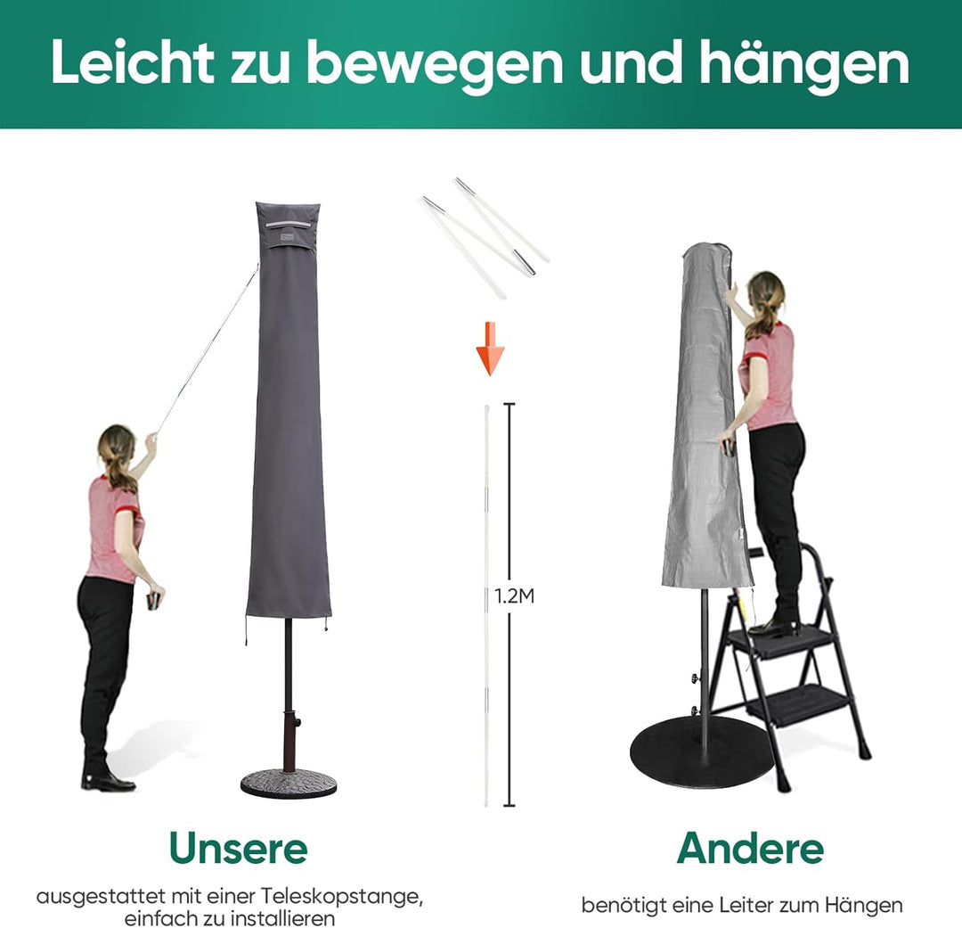 Sekey Sonnenschirm Schutzhülle mit Stab, Abdeckhauben für Ø 350cm / 200x300cm Gartenschirm mit Belüf