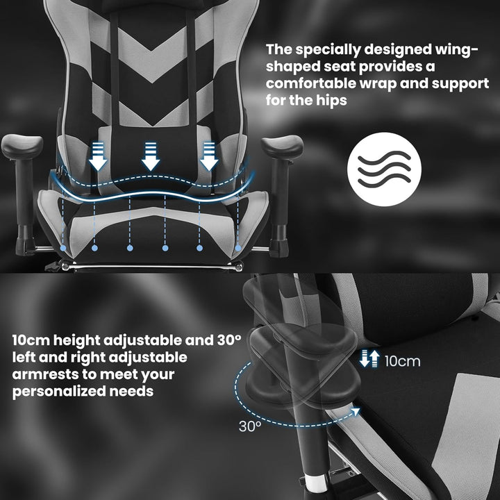 WOLTU® Racing Stuhl BS21gr Gaming Stuhl Bürostuhl Schreibtischstuhl Sportsitz mit Kopfstütze und Len