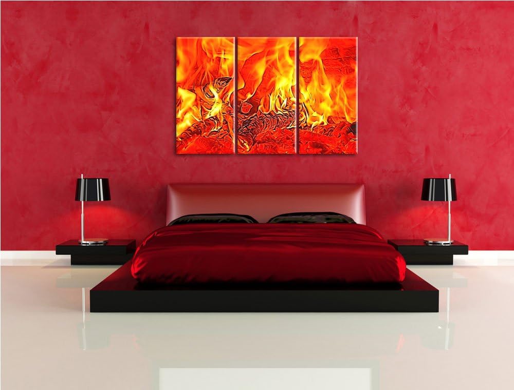 Gemütliches Holz im Feuer Spezial 3-Teiler Leinwandbild 120x80 Bild auf Leinwand, XXL riesige Bilder