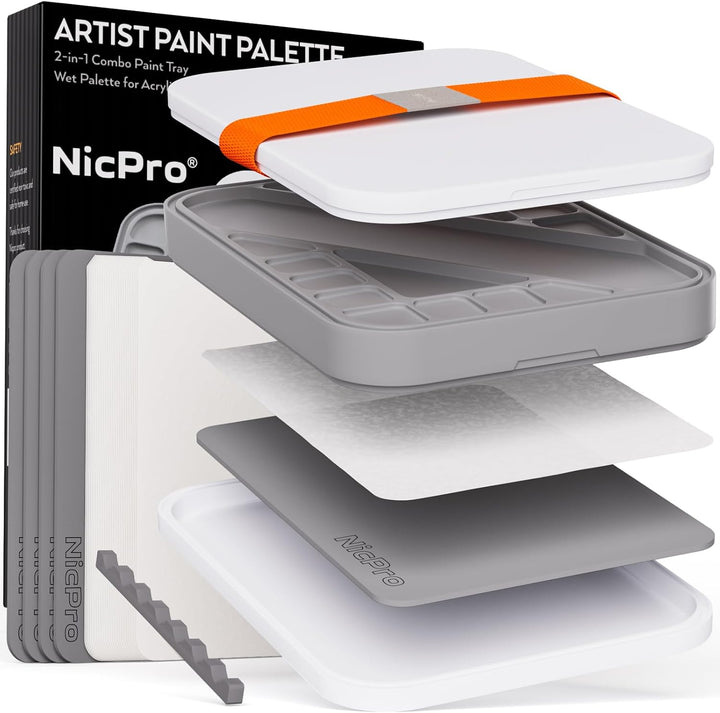 Nicpro Nasspalette für Malen Miniatur, Wet Palette 100 Stück Palettenpapier, 4 Stück Schwämmen, Pins