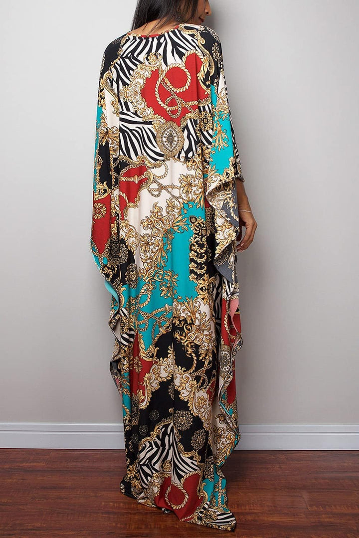 YouKD Sommer Geblümter Loser Kaftan Boho-Strand Bikini Aufdecken Kleid Plus Grösse Robe für Damen Ei