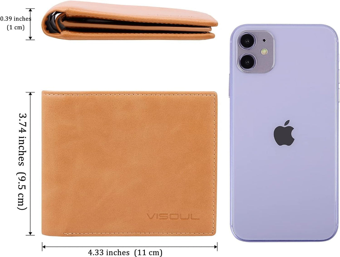 VISOUL Leder Geldbörse Herren mit ID-Fenster & RFID Schutz I Echtleder Geldbeutel für Männer I Porte