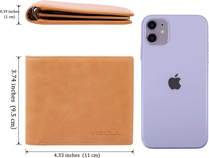 VISOUL Leder Geldbörse Herren mit ID-Fenster & RFID Schutz I Echtleder Geldbeutel für Männer I Porte