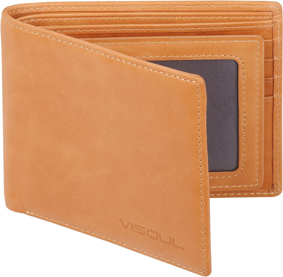 VISOUL Leder Geldbörse Herren mit ID-Fenster & RFID Schutz I Echtleder Geldbeutel für Männer I Porte