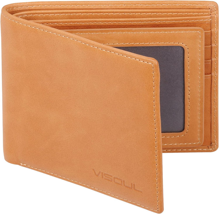 VISOUL Leder Geldbörse Herren mit ID-Fenster & RFID Schutz I Echtleder Geldbeutel für Männer I Porte