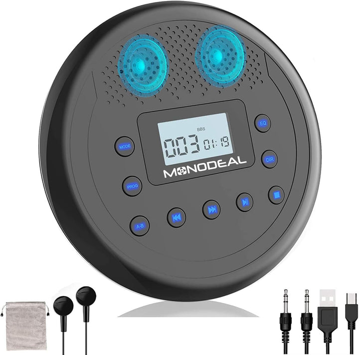 CD Player Tragbar, MONODEAL Wiederaufladbarer CD-Player mit Eingebauten Lautsprechern, Discman CD Pl