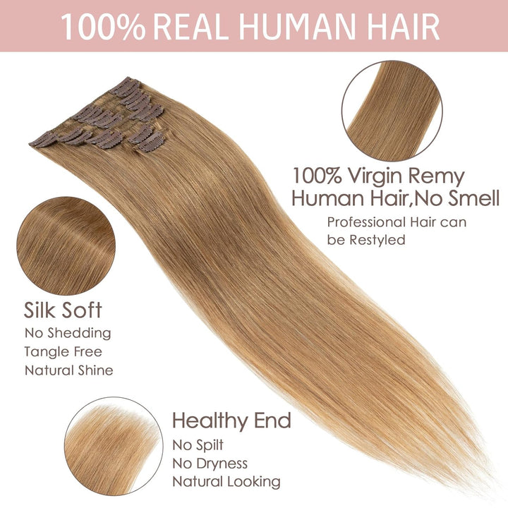 Silk-co Echthaar Clip In Extensions 8 Tressen 18 Clips 60g, Karamellblond Hair Extensions, Remy Echt