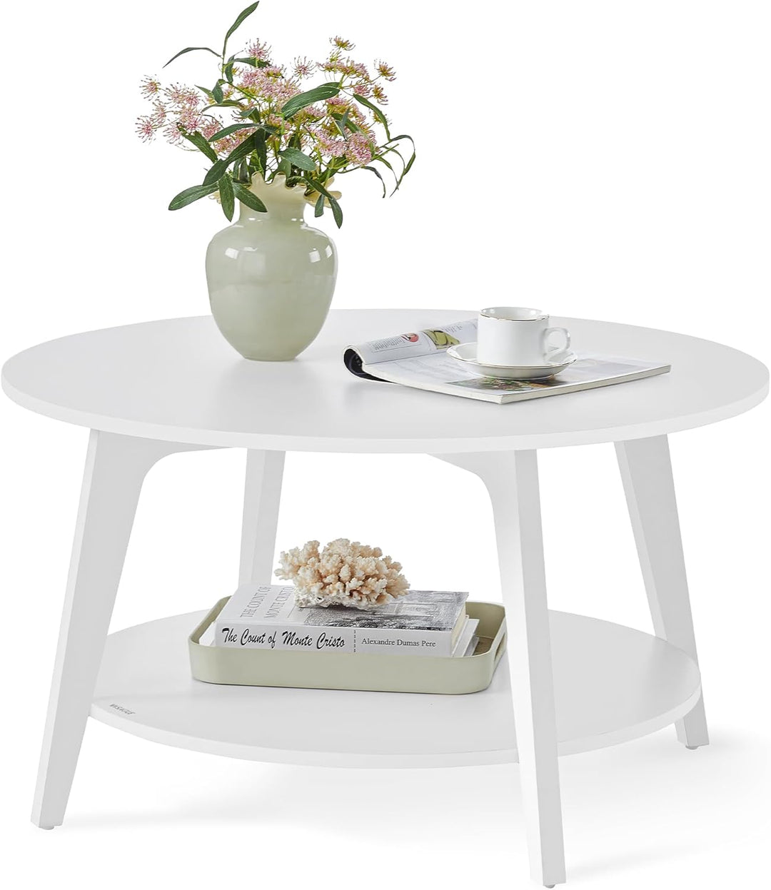 VASAGLE Couchtisch rund, Wohnzimmertisch 2 Ebenen, Kaffeetisch für Wohnzimmer, 80 cm d, 45 cm H, ein