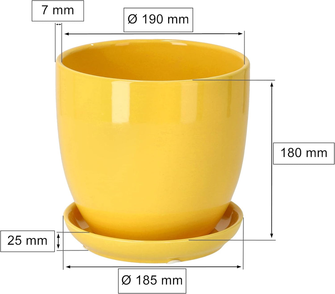 KOTARBAU® 2er Set Keramik Blumentopf Übertopf für Blumen Pflanzen ⌀ 20 cm mit Tropfschale Gelb ⌀ 20