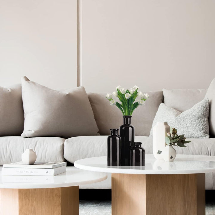 Schwarzes Keramikvasen-Set – 3 kleine Vasen, minimalistisches Dekor, Boho-Vasen, Moderne Bauernhaus-