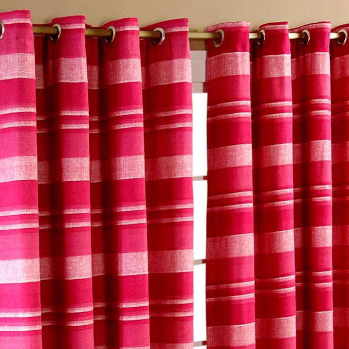 Homescapes Morocco Ösenvorhang 2er-Set, Vorhang pink gestreift 137x137 cm aus 100% Baumwolle, 2 hand