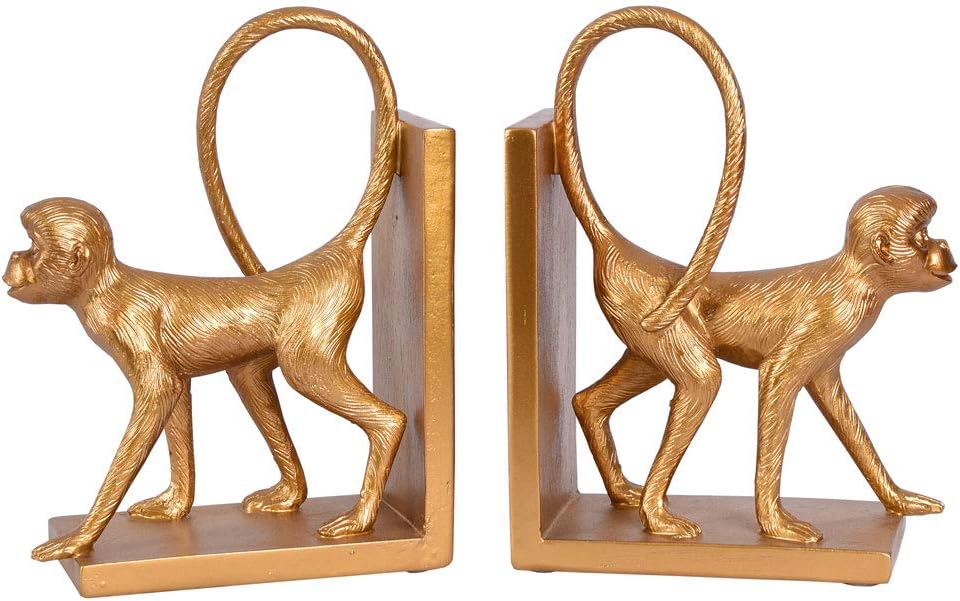 Zwei Buchstützen Monkey Gold AFFE Buchständer Affenfiguren Tierfigur Dekofigur cw228 Palazzo Exklusi