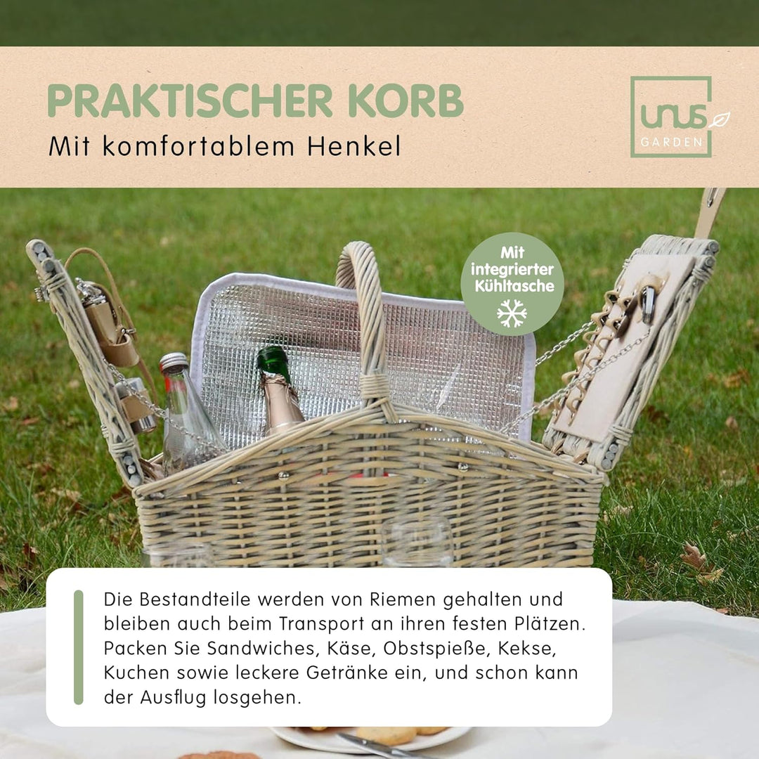 Nature by Kolibri Picknick Set 2 Personen mit Picknickkorb, Picknickdecke, Besteck und Geschirr