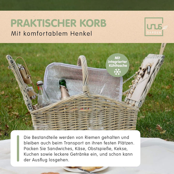 Nature by Kolibri Picknick Set 2 Personen mit Picknickkorb, Picknickdecke, Besteck und Geschirr