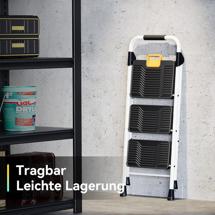 KINGRACK Trittleiter 3 Stufen klappbar 360KG belastbarer mit Sicherheitsverriegelung, rutschfestem B