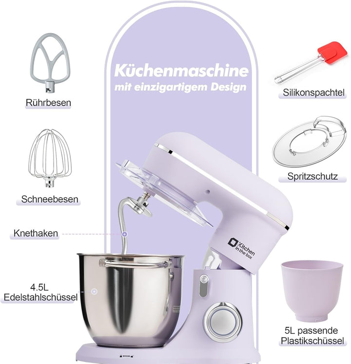 Kitchen in the Box Küchenmaschine, 4,5 L & 5 L Knetmaschine, 10+P Geschwindigkeits Teigmaschine mit