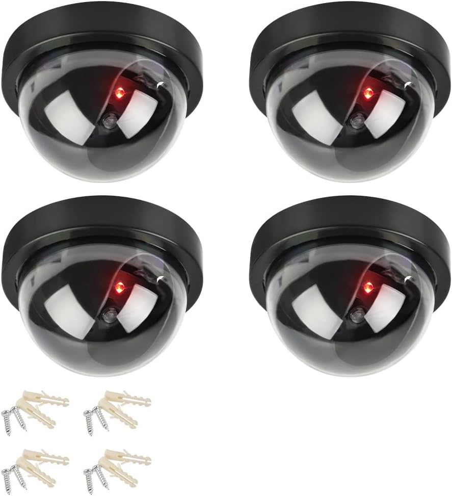 DODUOS 4 Stück Dummy Sicherheits Dome Kameras, Attrappe Kamera CCTV Dummy Überwachungskamera mit Rot