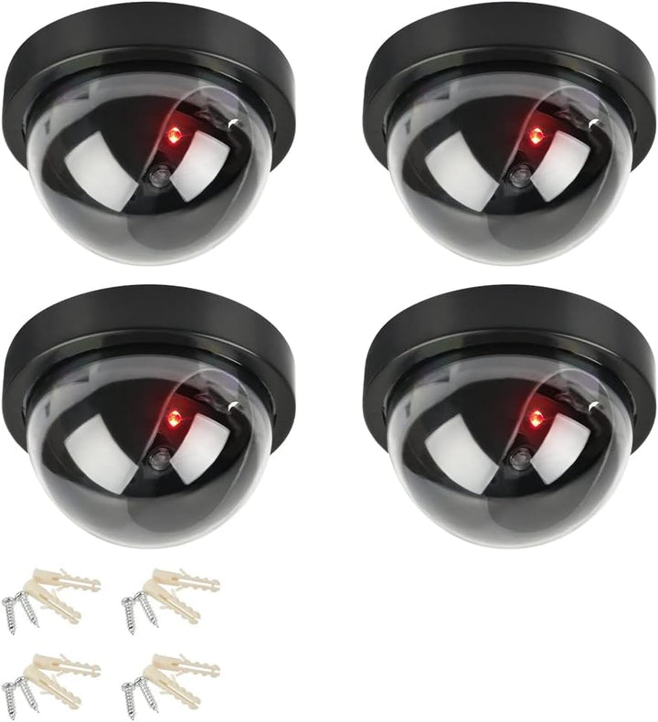 DODUOS 4 Stück Dummy Sicherheits Dome Kameras, Attrappe Kamera CCTV Dummy Überwachungskamera mit Rot