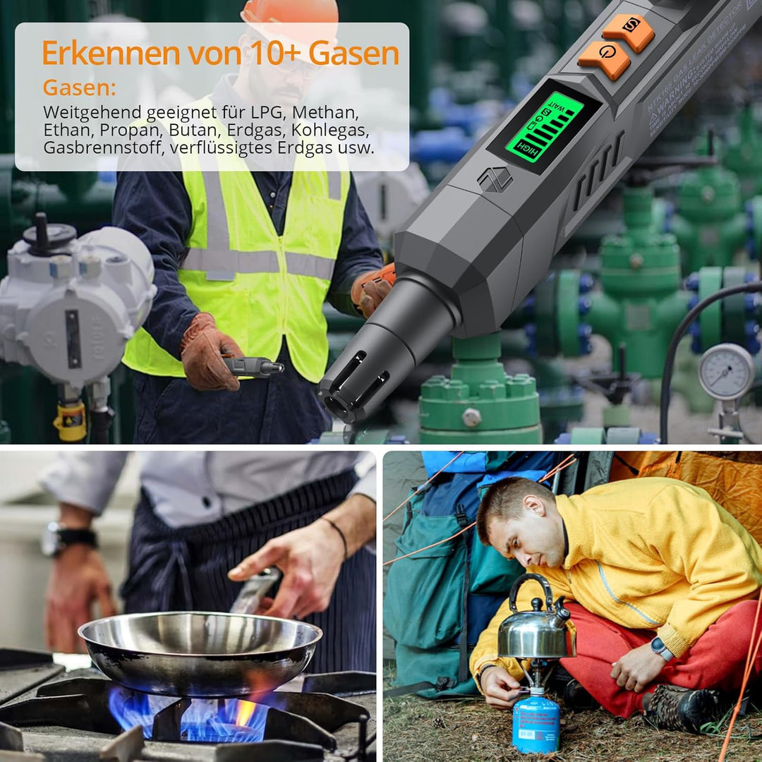 Neoteck Gasmelder Gaslecksuchgerät mit Visuellem und Akustischem Alarm Tragbarer Gasdetektor zum Auf