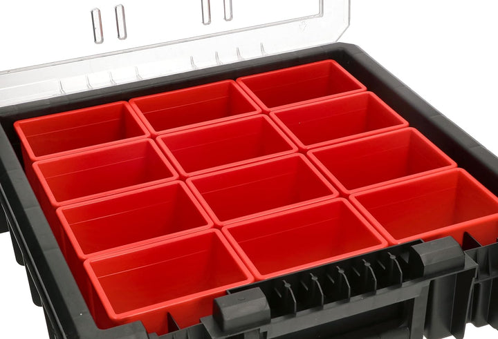 KOTARBAU® Tragbarer Sortimentskasten WRC 39x40x11 cm Aufbewahrungsbox mit Kammern aus Polycarbonat H