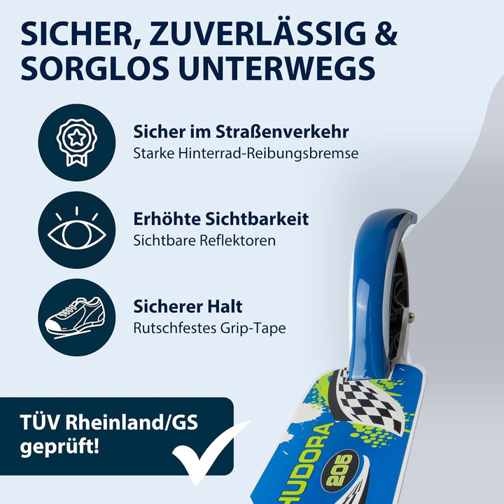 HUDORA BigWheel 205 Scooter - Stabiler Aluminium-Roller - Höhenjustierbarer & zusammenklappbarer Cit