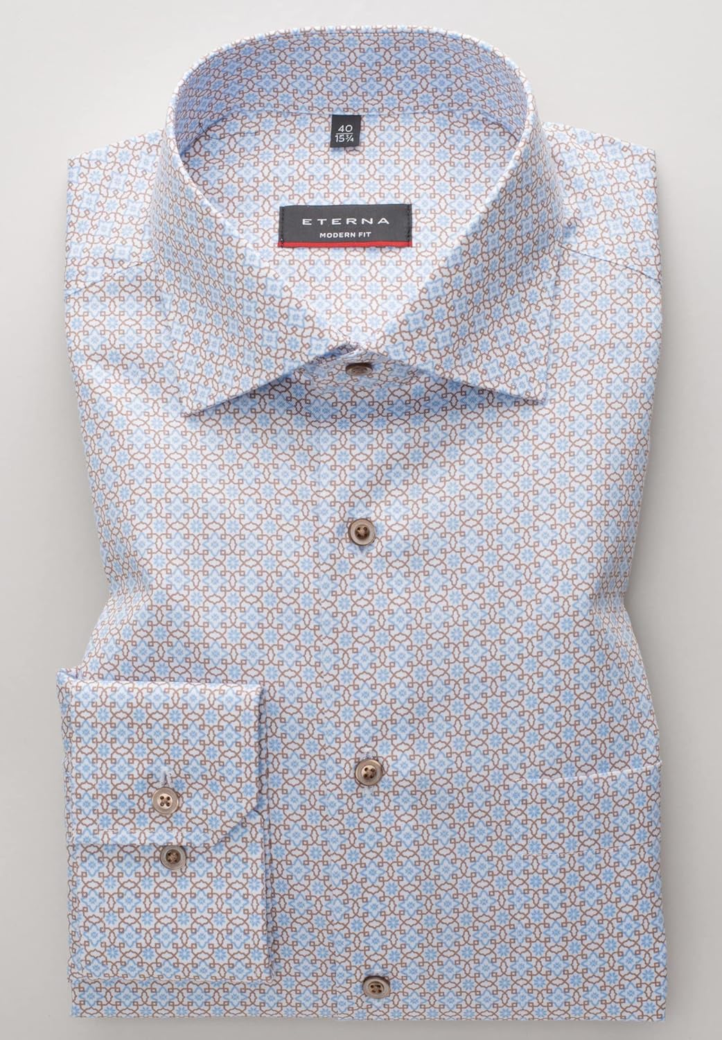 eterna Modern Fit Businesshemd Langarm New Kent Kragen Muster blau Grösse 39