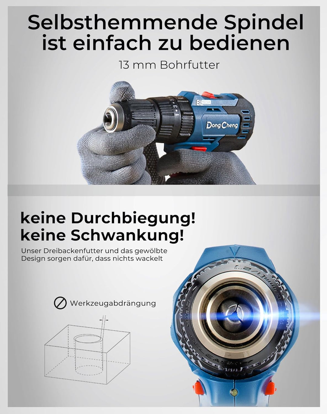 DongCheng Akku-Schlagbohrschrauber 18V, 50Nm, bürstenlose Schlagbohrmaschine, 20+1+1 Drehmomentstufe