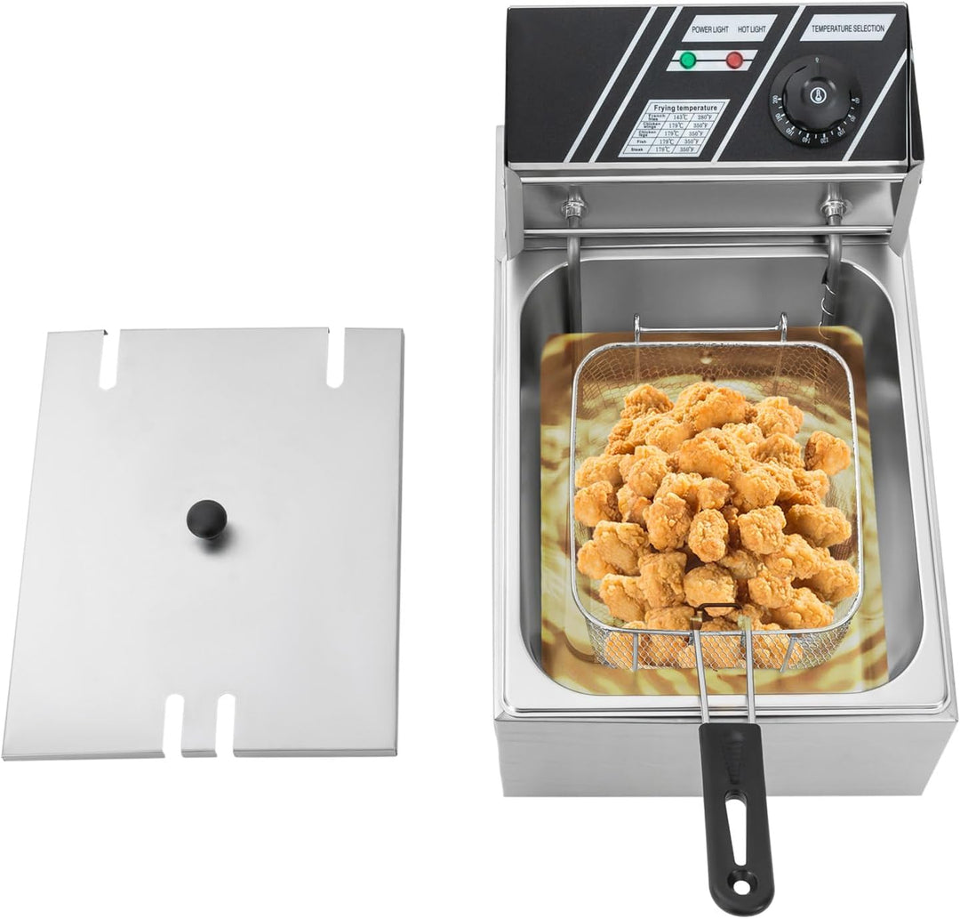 6L Elektrische Gewerbliche Friteuse, Fritteuse Friteuse Edelstahl, Einzeltank-Friteuse 2500 W Einste