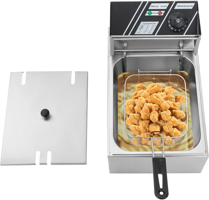 6L Elektrische Gewerbliche Friteuse, Fritteuse Friteuse Edelstahl, Einzeltank-Friteuse 2500 W Einste