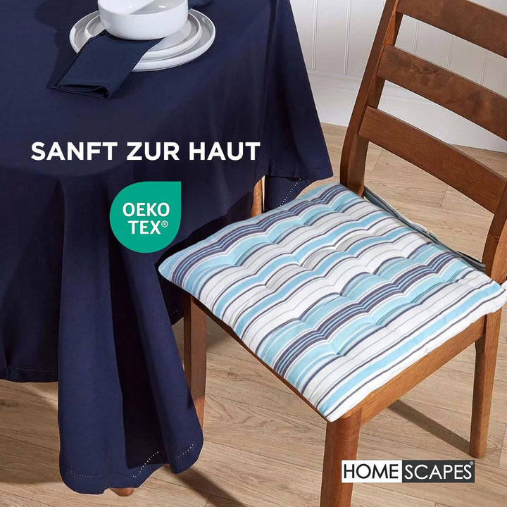 Homescapes 4er Set Stuhlkissen 40 x 40 cm, dunkelblau, Sitzkissen mit Bändern und Knopfverschluss, e