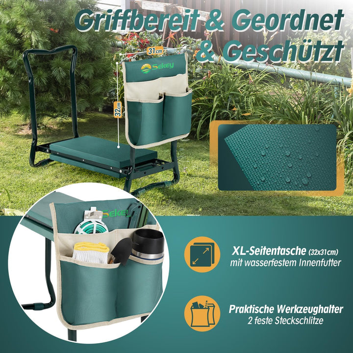 Sekey 2 in 1 XXL Kniebank für Gartenarbeit Gepolstert Gartenhocker Klappbar Gartenbank Höhenverstell