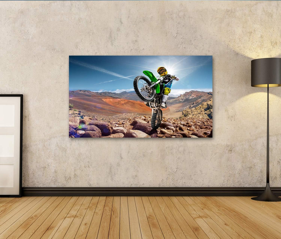 islandburner Bild auf Leinwand Dirt Bike Wheely Moto Cross BMX Bilder Wandbilder Poster Leinwand 80x
