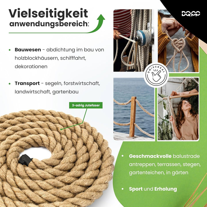 DQ-PP JUTESEIL | 10m | 30mm stark | Kordel Natur Braun Naturfasern | Jutekordel| Deko Seil | Dekokor